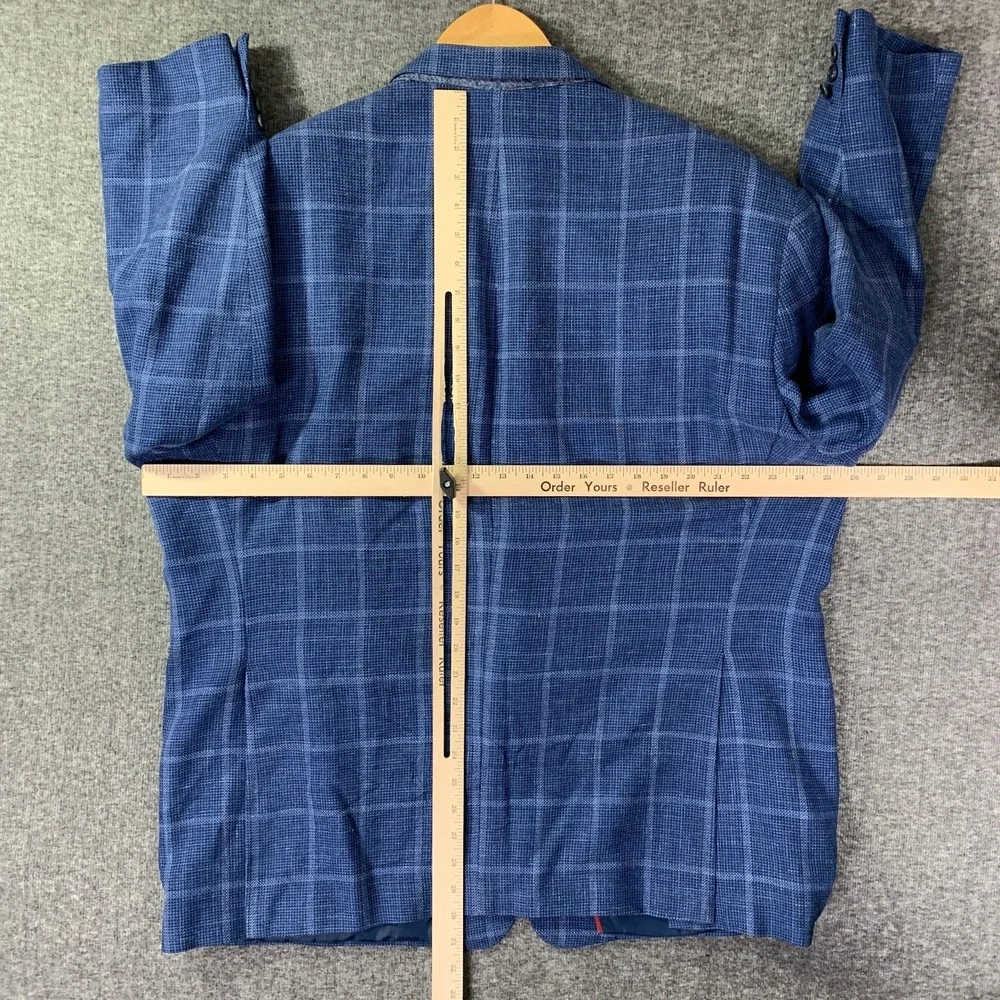 Ermenegildo Zegna Blazer Jacket Men 50R Silk Flax Blue Windowpane Sport Coat - Picture 12 of 16